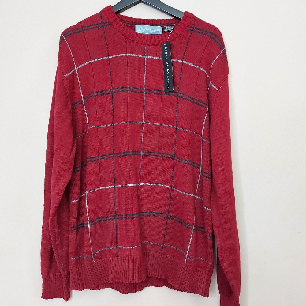 Oscar de la Renta cotton red plaid sweater